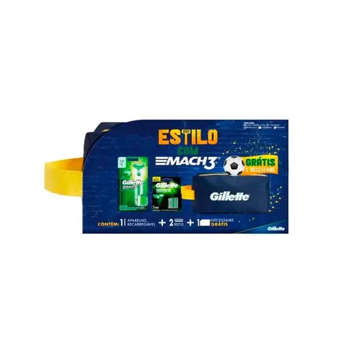 Kit Aparelho de Barbear Gillette Mach3 + Carga Mach3 Sensitive 2 Unidades + Necessáire