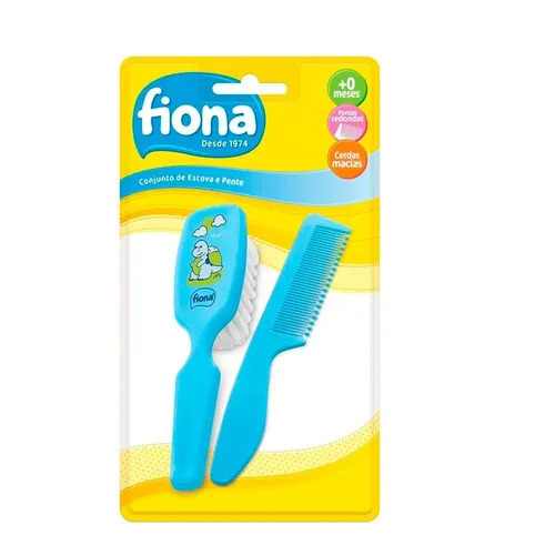 Conjunto Fiona Escova e Pente Infantil Azul