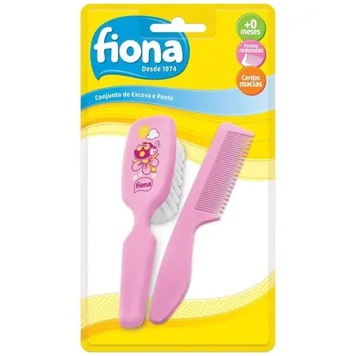 Conjunto Fiona Escova e Pente Infantil Rosa