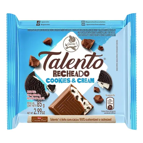 Chocolate Talento Cookies Recheado 85G