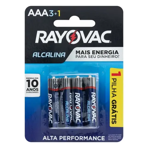 Pilha Alcalina Rayovac Aaa 3Un + 1 Grátis