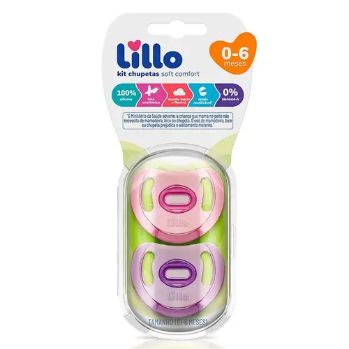 Kit Chupeta Soft Comfort Lillo 100% Silicone 2 Unidades 0 a 6 Meses Menina