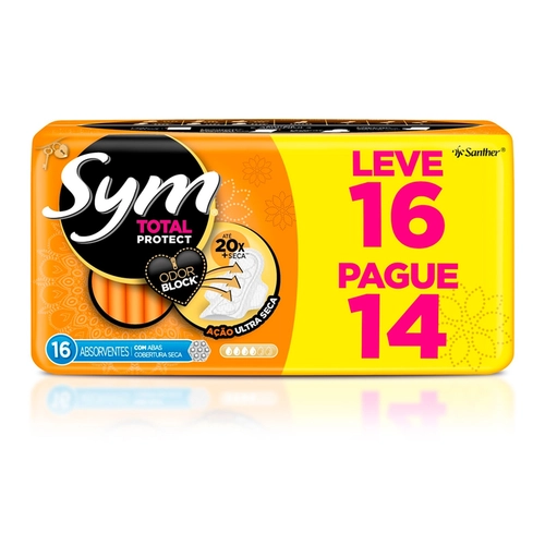 Absorvente Sym Total Protect Com Abas Seca 16 Unidades
