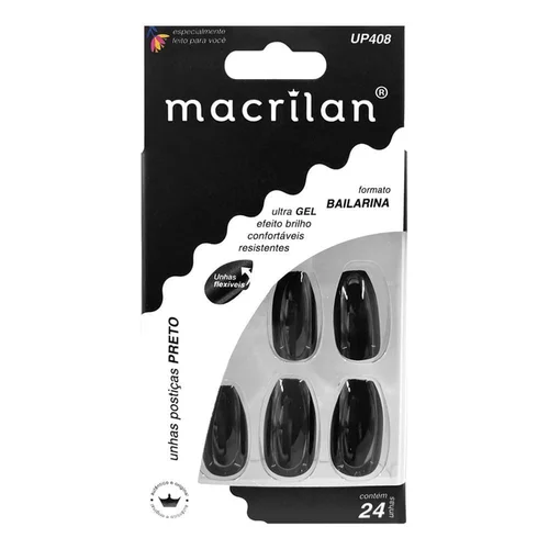 Unhas Postiças Bailarina Pretas Macrilan Up408