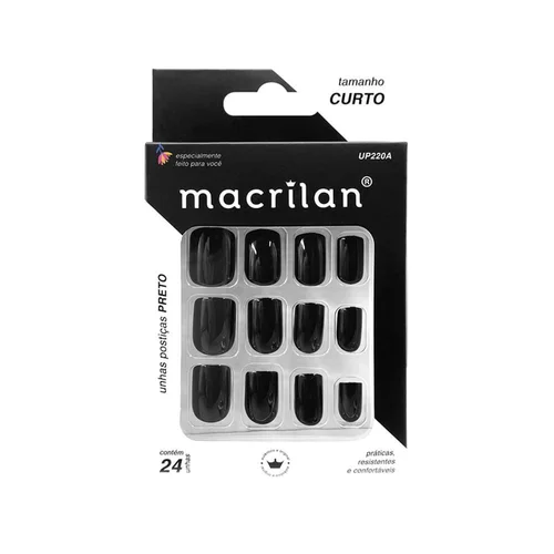 Unhas Postiças Curtas Pretas Macrilan Up220A