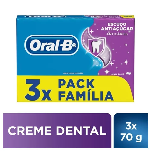 Kit Creme Dental Oral-B 70G Escudo Antiçúcar Anticáries 3 Unidades
