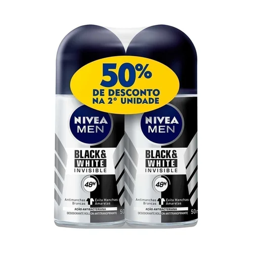 Kit Desodorante Roll-On Nivea Masculino Invisible Black & White 2 Unidades