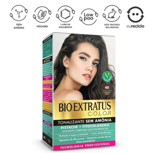 Tonalizante Sem Amônia Bio Extratus Color Pistache 40 Castanho Médio