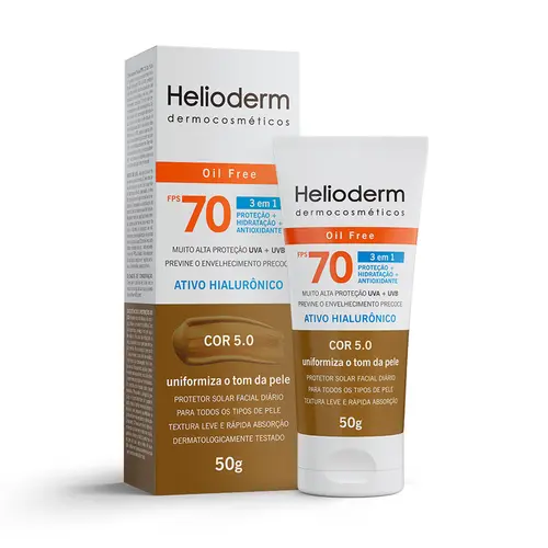 Protetor Solar Facial Helioderm Fps70 Cor 5.0 50G
