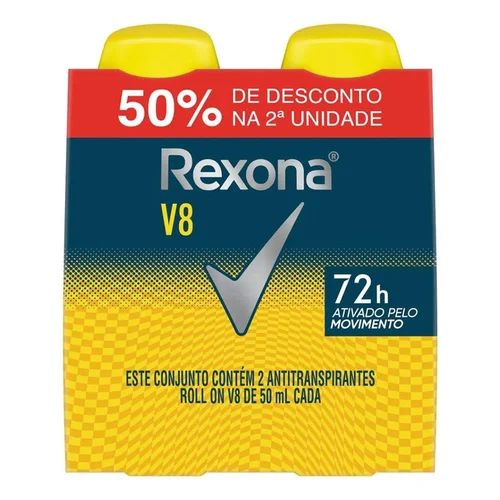 Kit Desodorante Roll-On Rexona Masculino V8 2 Unidades 50ml