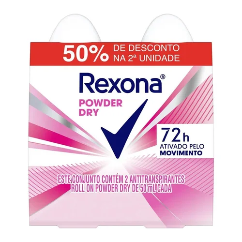 Kit Desodorante Roll-On Rexona Powder Dry 2 Unidades 50ml