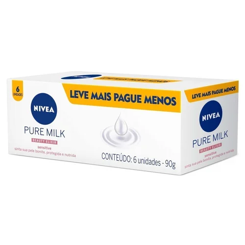 Kit Sabonete em Barra Nivea Pure Milk 90G 6 Unidades