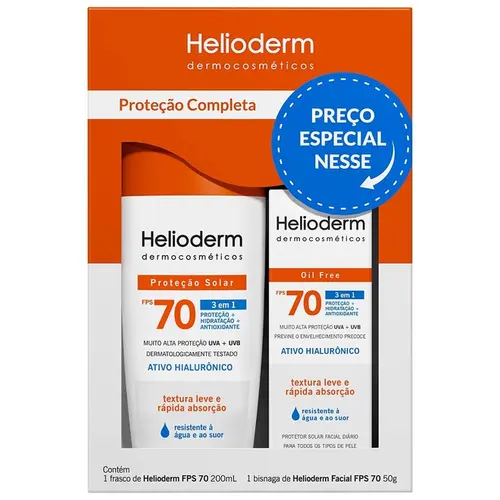 Kit Protetor Solar Helioderm Fps70 200ml + Facial Fps70 50G