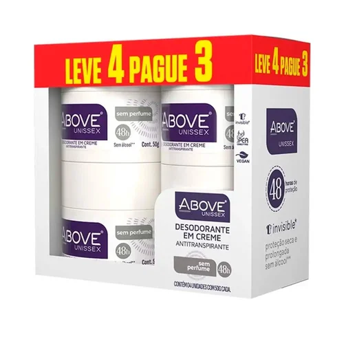Kit Desodorante Creme Above Sem Perfume Leve 4 Pague 3 50G