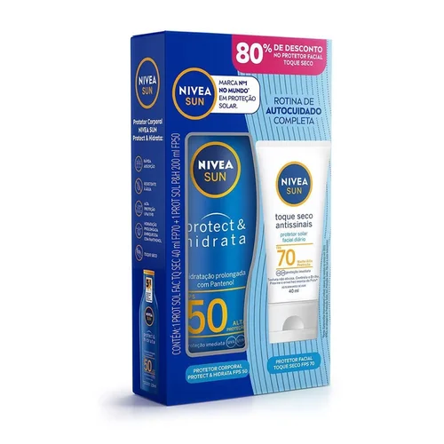 Kit Protetor Solar Nivea Sun Protect & Hidrata Fps50 200ml + Fps70 Facial Toque Seco 40ml