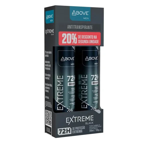 Kit Desodorante Aerosol Above Masculino Extreme Black Invisible 72H 2 Unidades 200ml