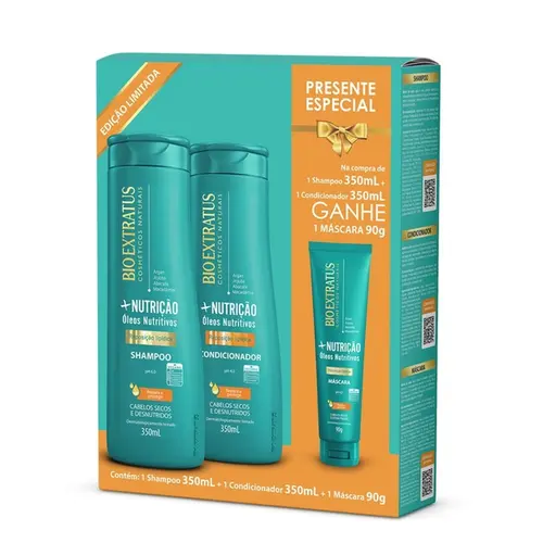 Kit Bio Extratus +Nutrição Shampoo 350ml + Condicionador 350ml Grátis Máscara 90g