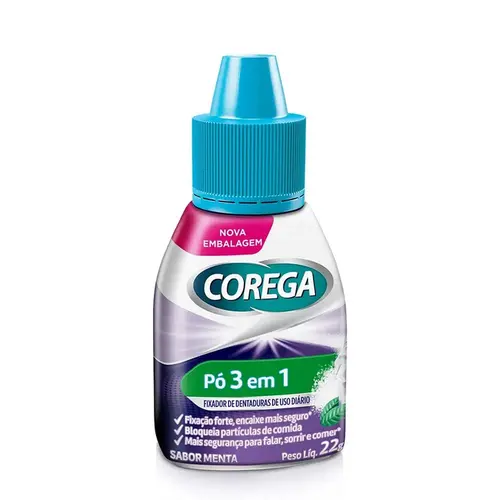 Pó Fixador de Dentaduras Corega 3 em 1 Sem Sabor 22G