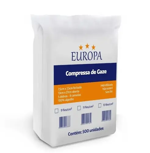 Compressa Gaze 13 Fios 7,5X7,5Cm 500Un