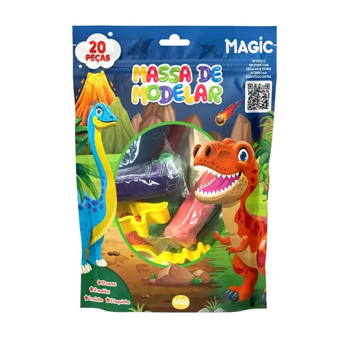 Brinq Massa Modelar C/ Moldes Dino 300G