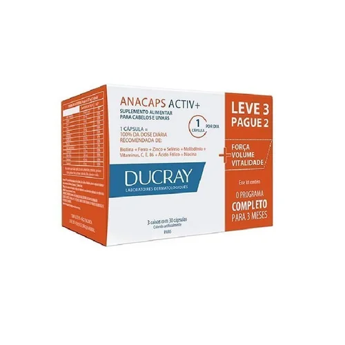 Polivitamínico Anacaps Activ+ Cabelos e Unhas Ducray 90 cápsulas