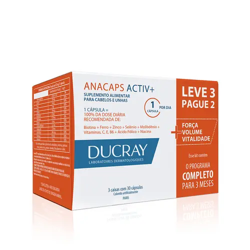 Polivitamínico Anacaps Activ+ Cabelos e Unhas Ducray 90 cápsulas