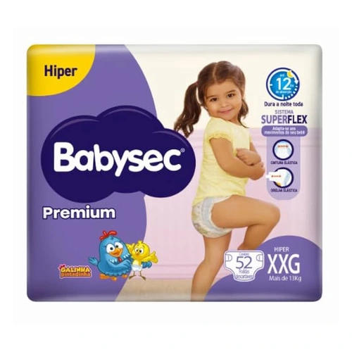 Fralda Babysec Premium Galinha Pintadinha XXG 52 Unidades