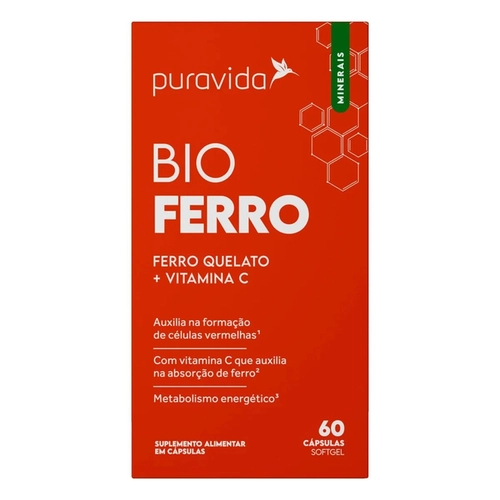 Ferro Quelato Bio Ferro + Vitamina C Puravida 60 cápsulas