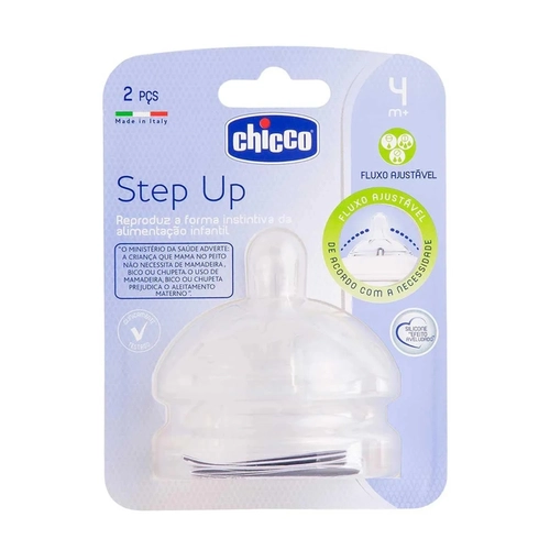 Bico de Mamadeira Step Up Chicco Fluxo Ajustável 4Meses+ 2 Unidades