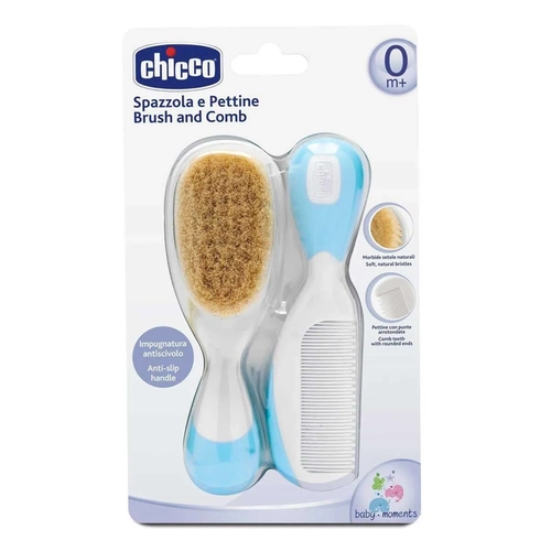 Escova e Pente Cerdas Naturais Chicco Azul