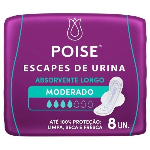Absorvente Longo Poise Moderado Escapes de Urina Com Abas 8 Unidades