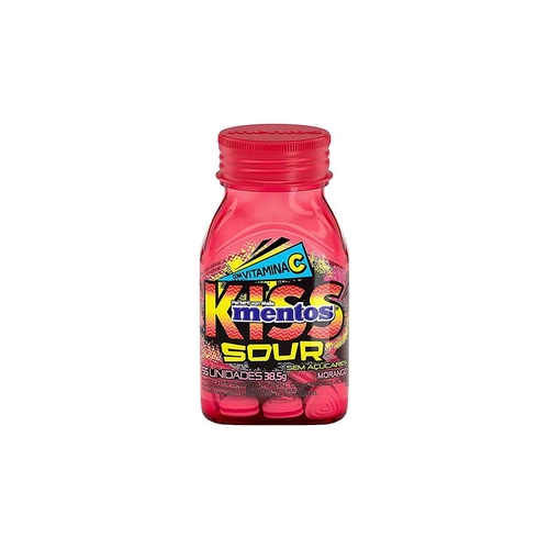 Bala Mentos Kiss Sour Vitamina C Morango 38,5G
