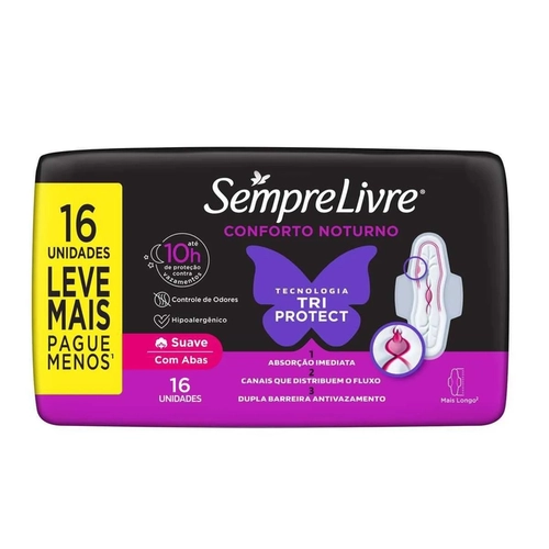 Absorvente Sempre Livre Adapt Plus Noite e Dia Suave Com Abas 16 Unidades
