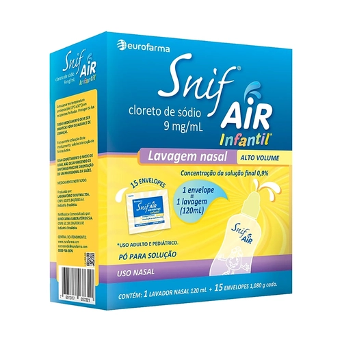 Cloreto Sódio Snif Air 1,08 G Nasal 15 Envelopes + Lavador