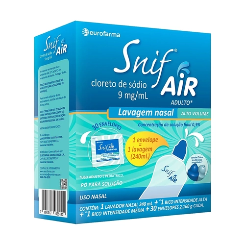 Cloreto Sódio Snif Air 2,16 G Solução Nasal 30 Envelopes + Lavador