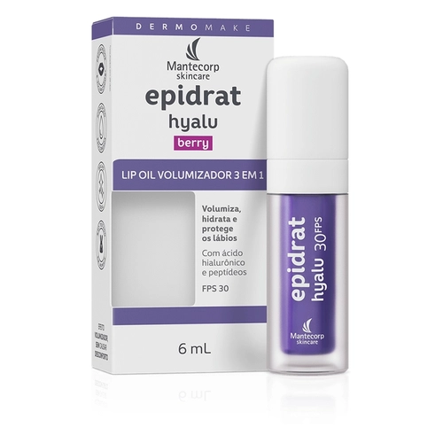 Lip Oil Volumizador 3 em 1 Epidrat Hyalu 3 em 1 Berry FPS30 6ml