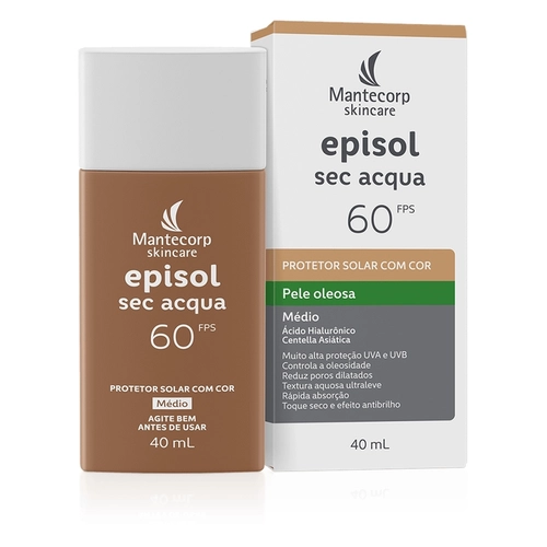 Protetor Solar Facial Episol Sec Acqua FPS60 Cor Média 40ml