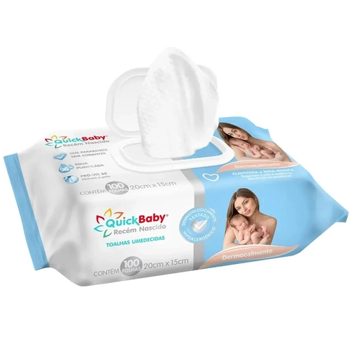 Toalha Umedecida Quick Baby Recém Nascido Dermocalmante 100 Unidades