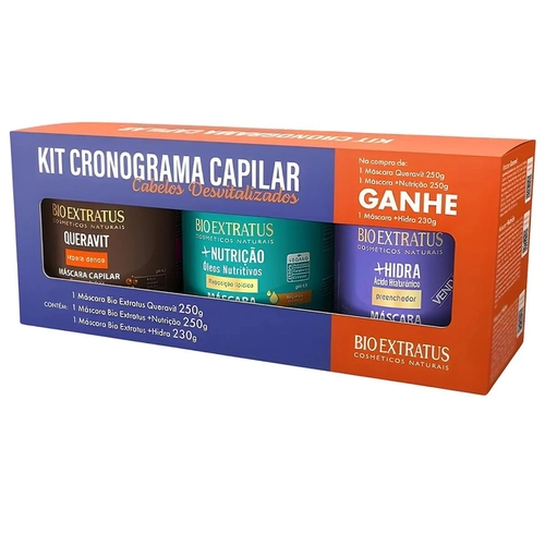Kit Bio Extratus Cronograma Capilar Máscara Queravit + Nutrição + Hidratação 730g