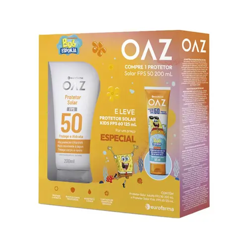 Kit Protetor Solar OAZ Fps50 Corpo e Rosto 200ml + Fps60 Bob Esponja Infantil 125ml