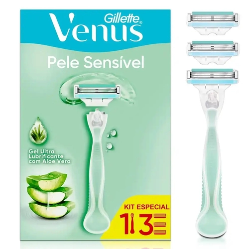 Kit Aparelho de Depilação Gillette Venus Pele Sensível + Carga 3 Unidades