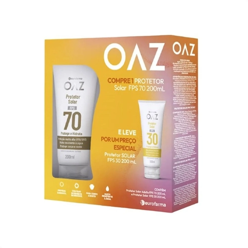 Kit Protetor Solar OAZ Fps70 Corpo e Rosto 200ml + Fps30 Corpo e Rosto 200ml