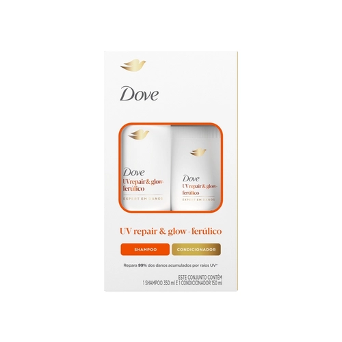 Kit Dove UV Repair&Glow + Ferúlico Shampoo 350ml + Condicionador 150ml Expert em Danos
