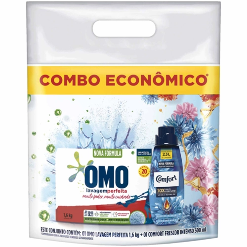 Kit Sabão Em Pó Omo Lavagem Perfeita 1,6Kg  + Amaciante Comfort Frescor Intenso 500ml