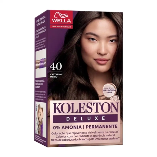 Kit Coloração Creme Koleston Deluxe 0% Amônia Permanente 40 Castanho Médio