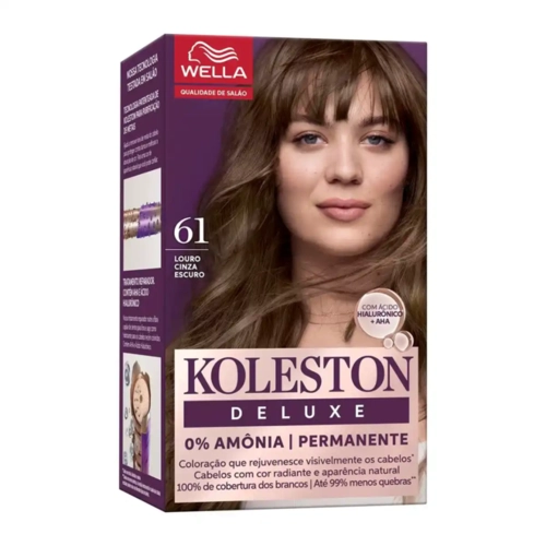 Kit Coloração Creme Koleston Deluxe 0% Amônia Permanente 61 Louro Cinza Escuro