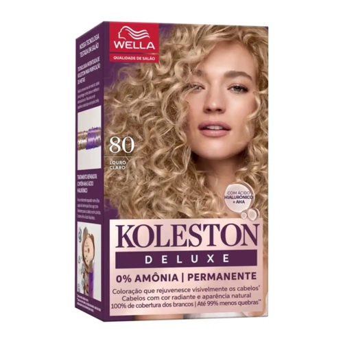 Kit Coloração Creme Koleston Deluxe 0% Amônia Permanente 80 Louro Claro