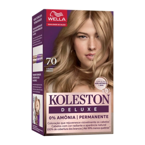 Kit Coloração Creme Koleston Deluxe 0% Amônia Permanente 70 Louro Médio