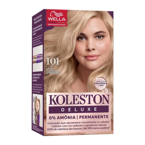 Kit Coloração Creme Koleston Deluxe 0% Amônia Permanente 101 Louro Claríssimo Acinzentado