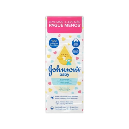 Algodão Quadrado Recém Nascido Johnson's Baby 100 Unidades